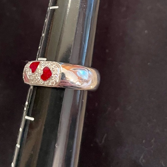 18K RED ENAMEL HEARTS & PAVE DIAMONDS HIDALGO STACKABLE RING SET - Picture 5 of 9